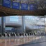 police defending european parliament on protest